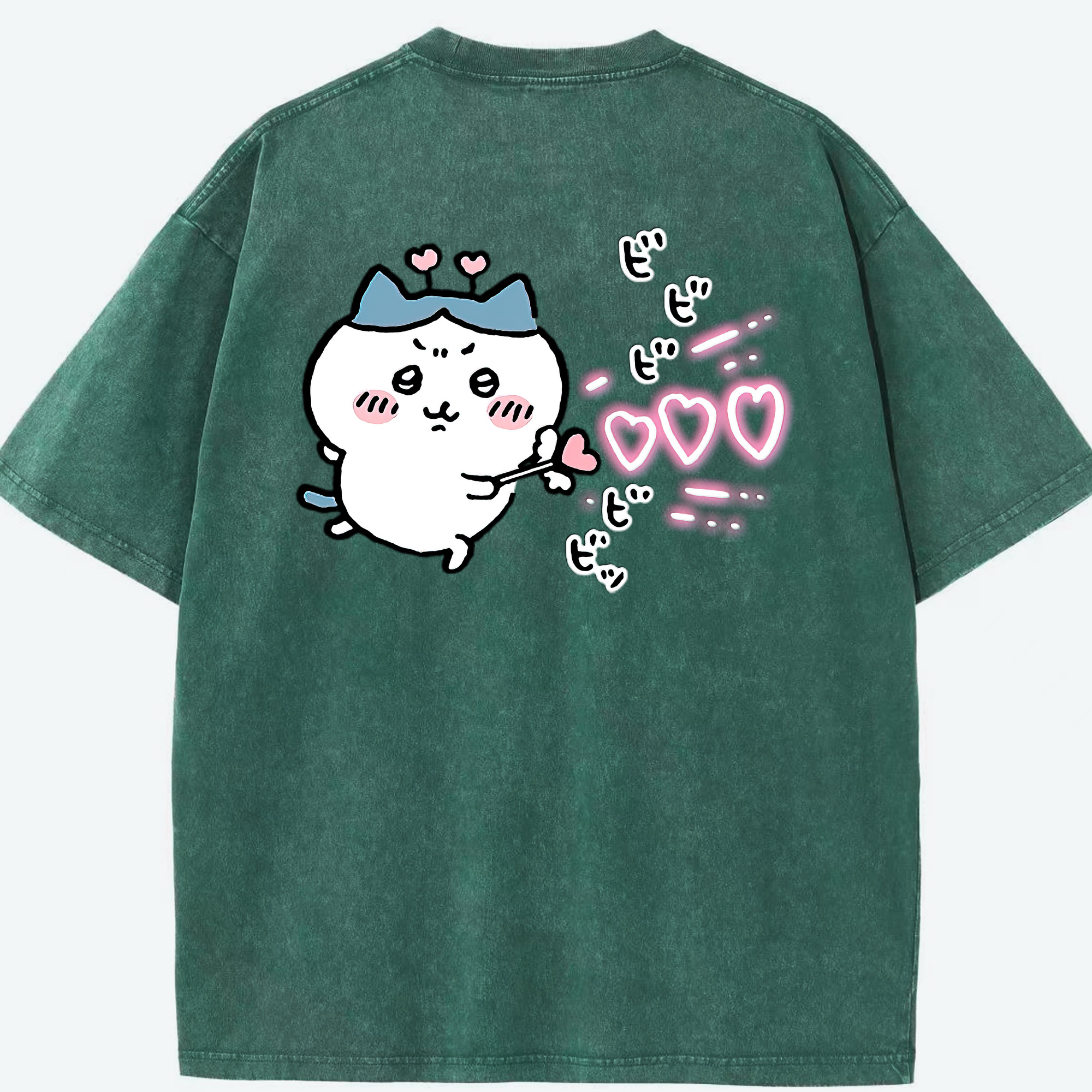 （画像用） ちいかわ ハチワレ Chii-kawa hachiware 綿100% ヴィンテージ風 半袖Tシャツ（背面プリント）